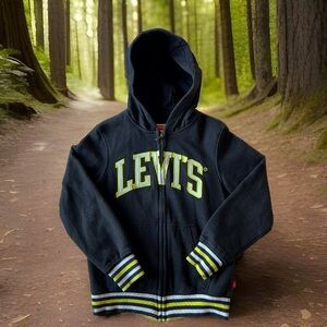 Levi's Boys M (8-10yr) Black Full Zip Spellout Logo Fleece Hoodie Longsleeve